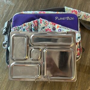 PlanetBox Rover Stainless Steel Lunchbox with Floral Carry bag & snack container